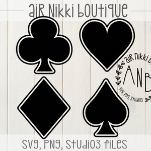 Playing Card Suits, outlined, diamond, club, spade, heart, red, black, SVG, PNG, Studio 3 files, instant download