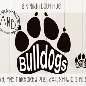 Bulldog pootafdruk, SVG, PNG, DXF, studio 3, gespiegelde png-bestanden, instant download, cricut, silhouette cameo, ontwerpruimte