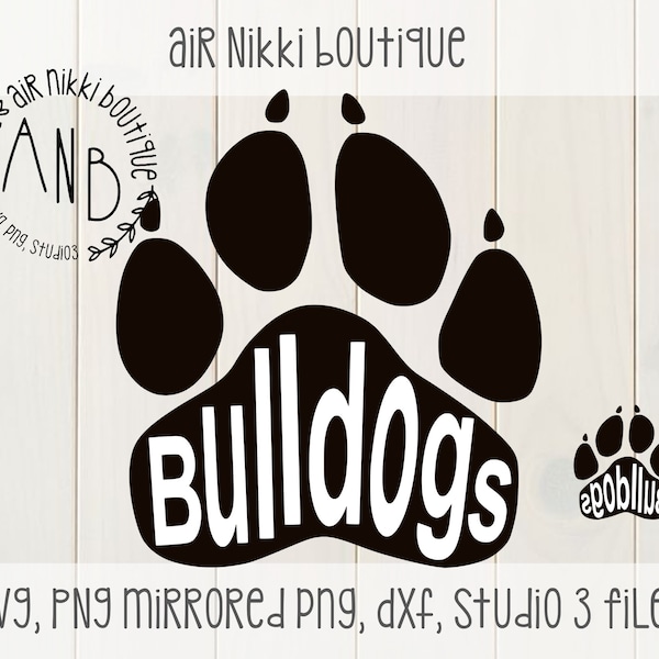 Bulldog paw print, SVG, PNG, DXF, studio 3, mirrored png files, instant download, cricut, silhouette cameo, design space