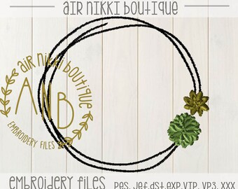 Succulent Border, 4x4, 5x7, embroidery file, pes, dst, exp, jef, vip, vip3, xxx, instant download, succulents, monogram