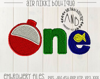 One with Bobber and fish, Fishing Birthday, embroidery file, pes, dst, exp, jef, vip, vip3, xxx, instant download, zipped file