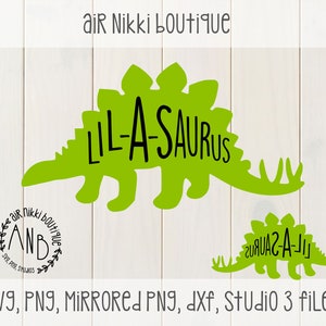 Lil-a-saurus, stegosaurus, little sister, little brother, dino party SVG, PNG, studio3 files, instant download