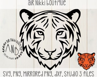 Tigers head, tiger SVG, PNG, DXF, Studio 3 files, outline, layered, instant download, cricut, design space, silhouette cameo, htv, vinyl