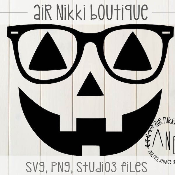 Pumpkin Face with Glasses, Jack o Lantern wearing glasses SVG, PNG, Studio 3 files, instant download