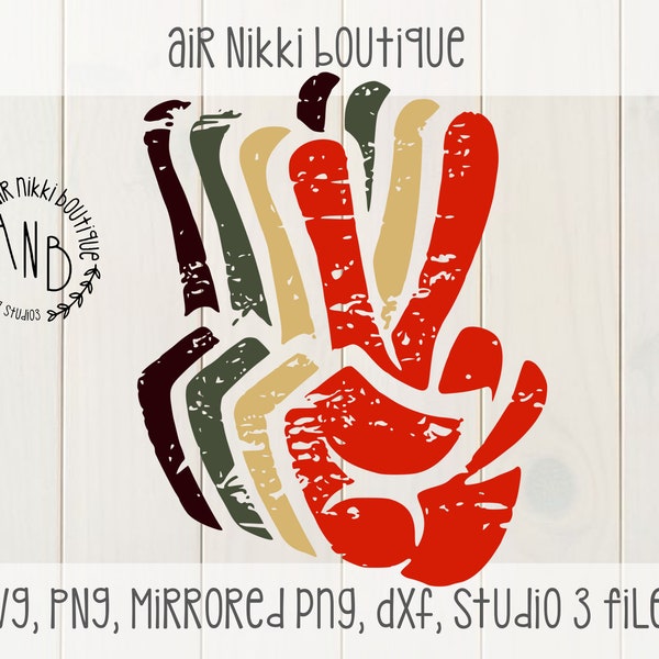 distressed Peace fingers SVG, PNG 300 dpi, Studio 3, Mirrored PNG, dxf files instant download design space, cricut, silhouette came, htv