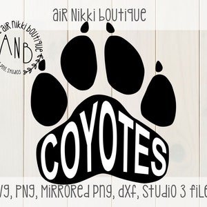 Coyotes-pootafdruk, SVG, PNG, DXF, studio 3, gespiegelde png-bestanden, instant download, cricut, silhouette cameo, ontwerpruimte, schoolgeest