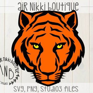 May include: A close-up of an orange tiger face with black stripes and yellow eyes. The image is a digital illustration.