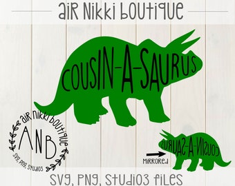 Cousin-a-saurus, Dinosaur, triceratops, SVG, PNG, studio3 files, instant download