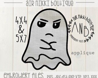 Mad Ghost applique embroidery file, 4x4, 5x7, Halloween, pes, dst, exp, jef, vip, vip3, xxx, instant download, zipped file, school spirit,