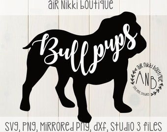 Bullpups, bulldog outline, SVG, PNG, DXF, mirrored png, studio 3 files, instant download, cut file, silhouette cameo, cricut,