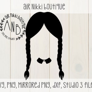 Wednesday Addams SVG, PNG, studio 3, DXF, gespiegelde png-bestanden, overzicht, instant download