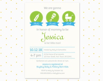 Baby shower invitation / Shake, Rattle, Roll / baby boy / printable