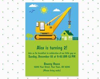 2nd birthday invitation / kids birthday invitation / construction theme / trucks / boys birthday invitation / printable