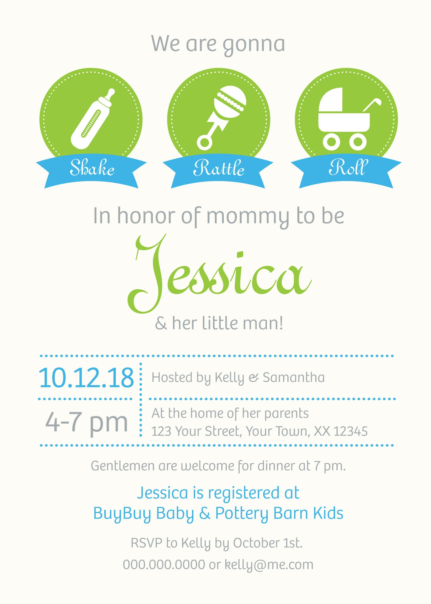Baby Shower Invitation / Shake, Rattle, Roll / Baby Boy / Printable - Etsy