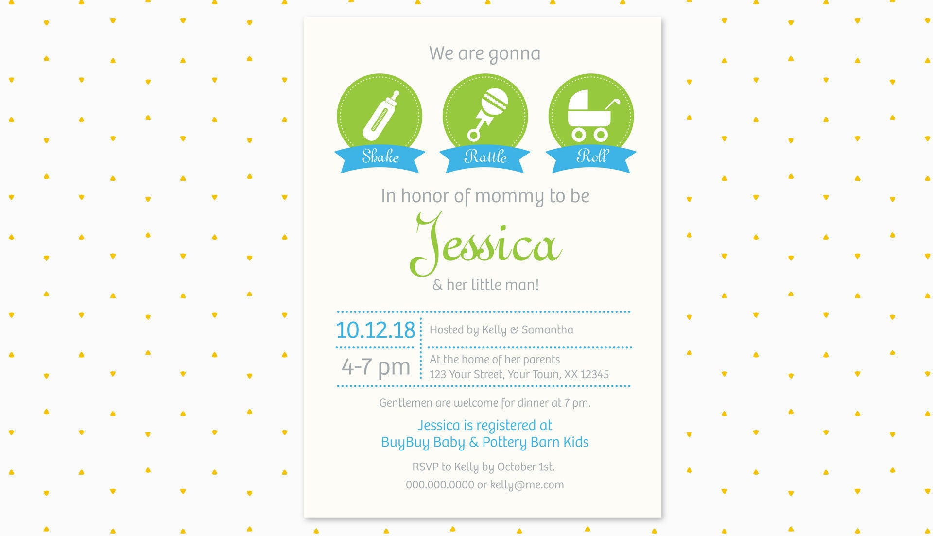 Baby Shower Invitation / Shake, Rattle, Roll / Baby Boy / Printable - Etsy