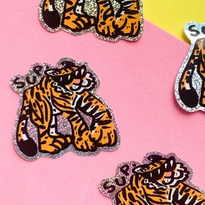 Sup Tiger Eco Glitter Shiny Sticker Water Resistant Cute Laptop Bottle image 1