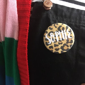 Personalised Custom Name Button Badge Leopard (classic)