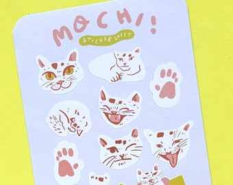 Mochi The Cat Matt Paper Sticker Sheet - Stationery Gift - Bullet Journalling - Scrapbooking