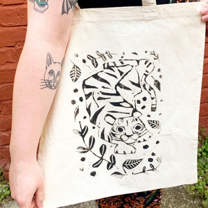 Lino Hand Printed Tiger Tote Bag image 1