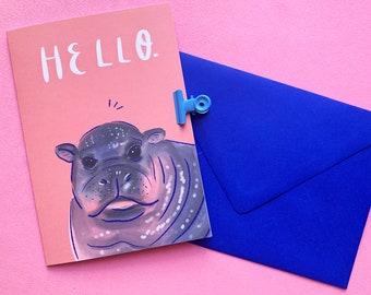 Hello Hippo A6 Recycled Greeting Card