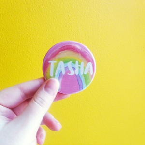 Personalised Custom Name Button Badge Rainbow