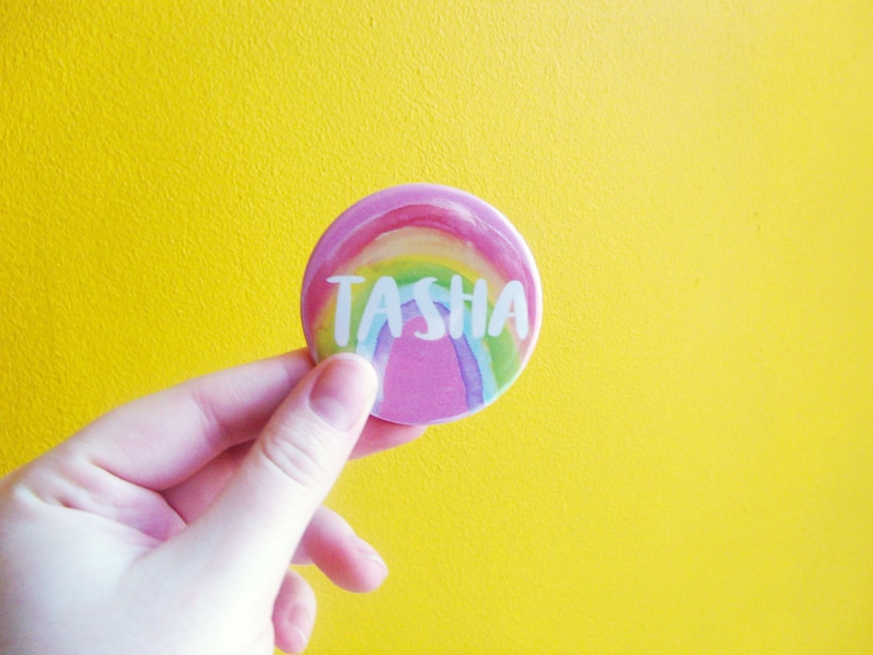 Personalised Custom Name Button Badge Rainbow