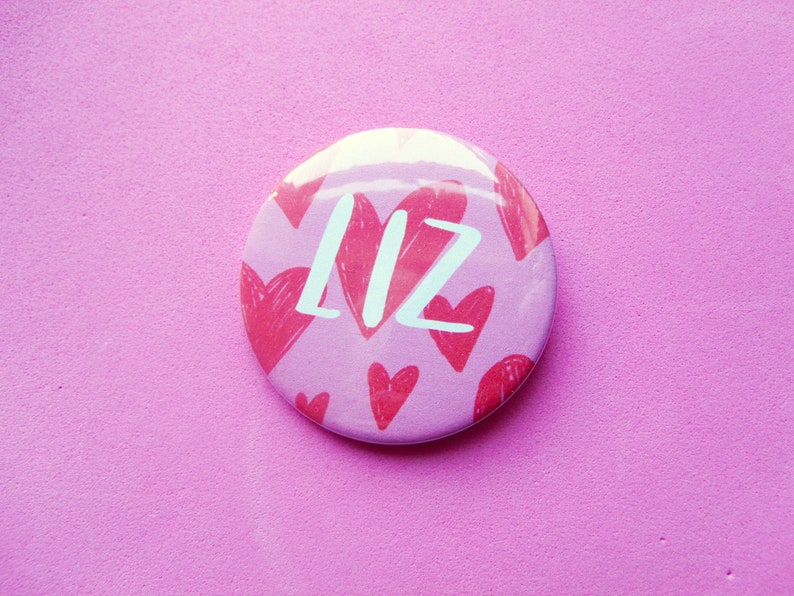 Personalised Custom Name Button Badge Hearts