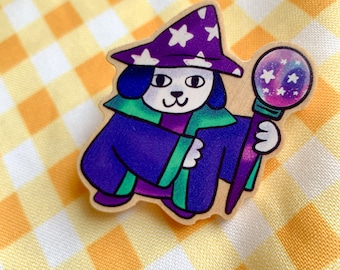 Bark Mage Wooden Pin - Cute Wizard Dog Badge - Magical Brooch