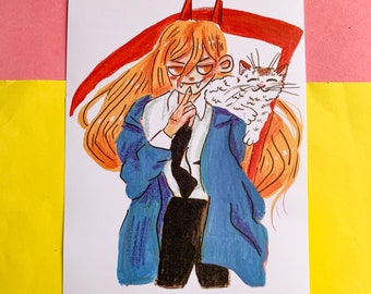 Cute Blood Demon A4 Art Print - Anime Fan Cat Gift - Secret Santa