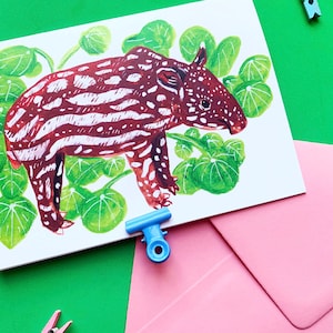 Tapir and Money Plant A6 Recycled Greeting Card