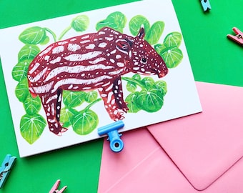 Tapir and Money Plant A6 Recycled Greeting Card