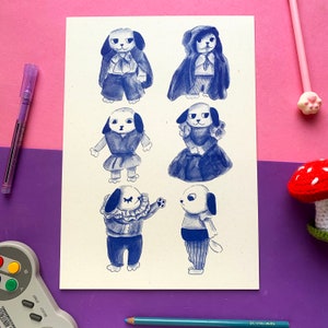 Bark Mage Dress Up A4 Risograph Print, Fantasy Art, Cute Wizard Dog, RPG, dnd, Kids Room, Nursery, Gaming, Gamer, Medieval