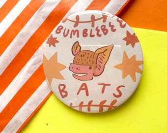 Bumblebee Bats 58mm Button Badge - Cute Bat - Stocking FIller Brooch