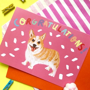 Corgratulations A6 Recycled Card, Graduation, New Job, Promotion, Anniversary, New Baby, New Home, Engagement Party, Cute Corgi Dog