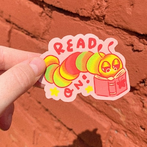 Read On Caterpillar Matt Paper Sticker, Bookish Gift, Book Lover, Reading, Bullet Journal, Scrapbooking, Planner, Diary, Bookworm