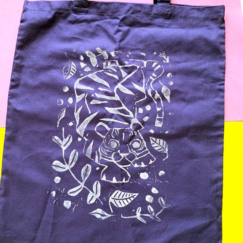 Lino Hand Printed Tiger Tote Bag image 4