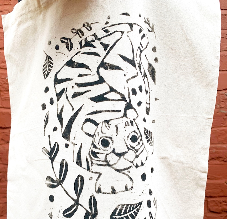 Lino Hand Printed Tiger Tote Bag image 7