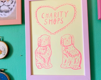 Charity Shops A4 Risograph Print -  Riso Art - Staffordshire Dogs