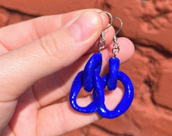 Blue Chain Clay Dangle Earrings - Unique Gift - Jewllery Presnet - Secret Santa - Hypoallergenic - Cobalt Blue