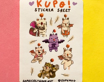 Kupo Cute Matt Paper Sticker Sheet - Gamer Gift - Bujo Planner - Scrapbooking - Gaming Stocking Filler - Secret Santa - Diary Stickers