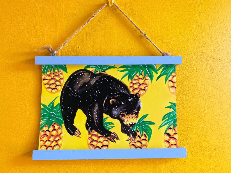 Sun Bear and Pineapples A4 Print Colourful Animal Wall Art Botanical Fruits image 1