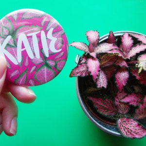 Personalised Custom Name Button Badge Plants
