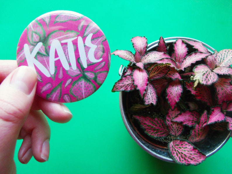 Personalised Custom Name Button Badge Plants