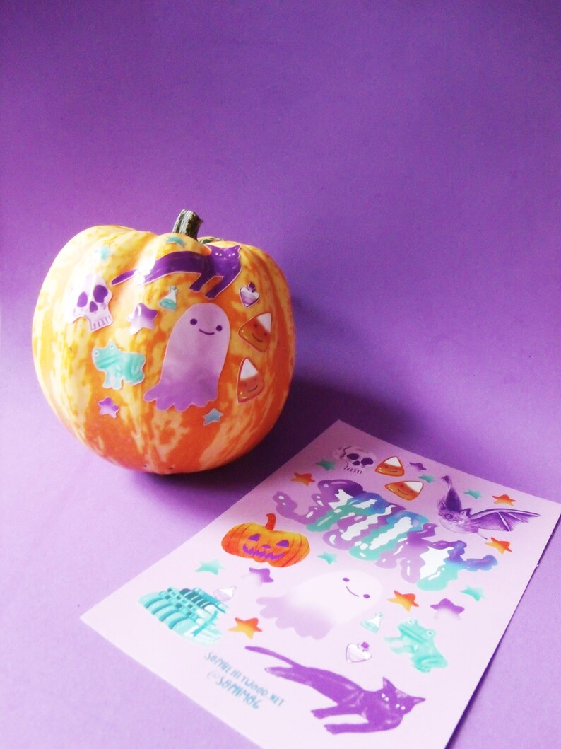 witch ghost cat bats skull Halloween Stickers 5 Sheets : Pumpkin Dracula