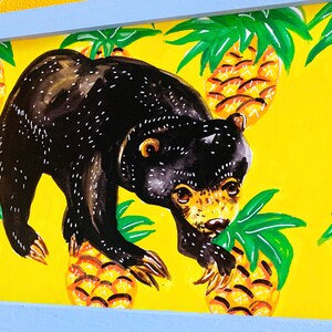 Sun Bear and Pineapples A4 Print Colourful Animal Wall Art Botanical Fruits image 2