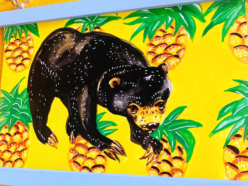 Sun Bear and Pineapples A4 Print Colourful Animal Wall Art Botanical Fruits image 2