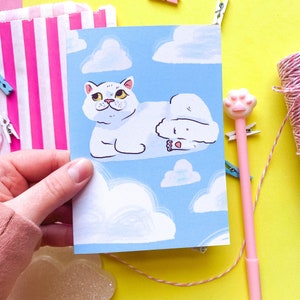 Hovercat Sky, carte de voeux, chat kawaii mignon, anniversaire de minou, nuages, pain, je pense à vous, cadeau pour animal de compagnie, haricots rouges, animal, faune