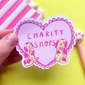 Charity Shops Matt Paper Sticker - Cute Heart - Pink - Staffordshire Dogs