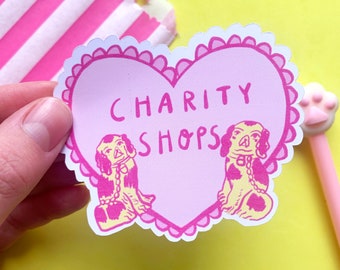 Charity Shops Matt Paper Sticker - Cute Heart - Pink - Staffordshire Dogs