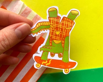 Dylan The Croc Matt Sticker - Cute Crocodile - Skateboard